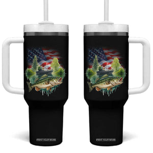 Bass Fishing Patriotic American Flag Tumbler With Handle TS14 One Size: 40 oz Black Print Your Wear