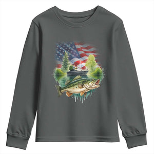 Bass Fishing Patriotic American Flag Youth Sweatshirt TS14 Dark Heather Print Your Wear