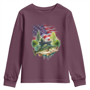 Bass Fishing Patriotic American Flag Youth Sweatshirt TS14 Maroon Print Your Wear