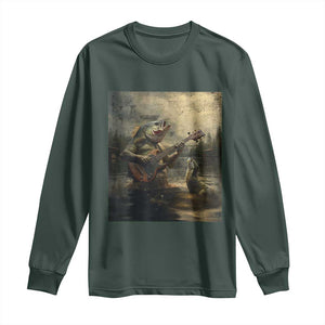 Weird Bass Fish Playing Bass Guitar Long Sleeve Shirt Funny Cursed Meme TS14 Dark Forest Green Print Your Wear