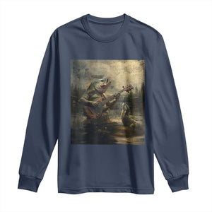 Weird Bass Fish Playing Bass Guitar Long Sleeve Shirt Funny Cursed Meme TS14 Navy Print Your Wear