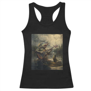 Weird Bass Fish Playing Bass Guitar Racerback Tank Top Funny Cursed Meme TS14 Black Print Your Wear