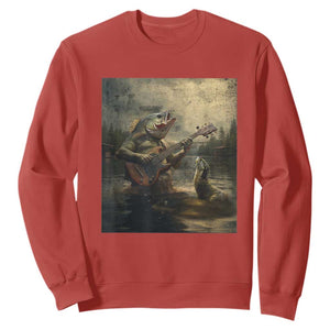 Weird Bass Fish Playing Bass Guitar Sweatshirt Funny Cursed Meme TS14 Red Print Your Wear