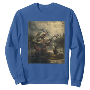Weird Bass Fish Playing Bass Guitar Sweatshirt Funny Cursed Meme TS14 Royal Blue Print Your Wear