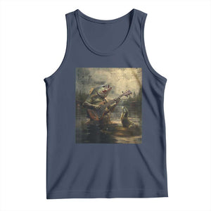 Weird Bass Fish Playing Bass Guitar Tank Top Funny Cursed Meme TS14 Navy Print Your Wear