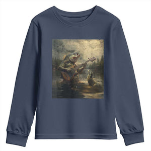 Weird Bass Fish Playing Bass Guitar Youth Sweatshirt Funny Cursed Meme TS14 Navy Print Your Wear