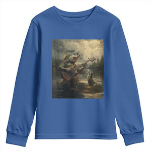 Weird Bass Fish Playing Bass Guitar Youth Sweatshirt Funny Cursed Meme TS14 Royal Blue Print Your Wear