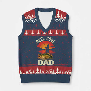 Funny Fishing Dad V-Neck Knit Sweater Vest Reel Cool Dad TS14 Navy Red Print Your Wear