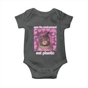 Save The Environment Eat Plastic Baby Onesie Funny Cute Cat Meme TS14 Dark Heather Print Your Wear