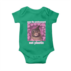 Save The Environment Eat Plastic Baby Onesie Funny Cute Cat Meme TS14 Irish Green Print Your Wear