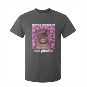 Save The Environment Eat Plastic T Shirt For Kid Funny Cute Cat Meme TS14 Dark Heather Print Your Wear