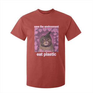 Save The Environment Eat Plastic T Shirt For Kid Funny Cute Cat Meme TS14 Red Print Your Wear