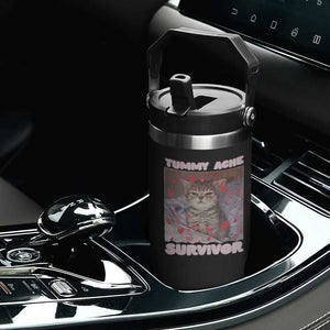Tummy Ache Survivor Flip Straw Tumbler Funny Cute Cat Meme TS14 Print Your Wear