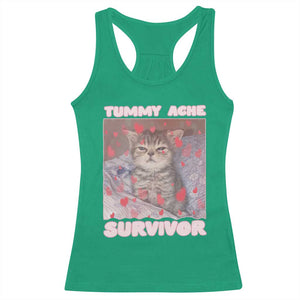 Tummy Ache Survivor Racerback Tank Top Funny Cute Cat Meme TS14 Irish Green Print Your Wear