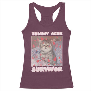 Tummy Ache Survivor Racerback Tank Top Funny Cute Cat Meme TS14 Maroon Print Your Wear
