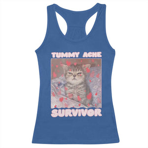 Tummy Ache Survivor Racerback Tank Top Funny Cute Cat Meme TS14 Royal Blue Print Your Wear