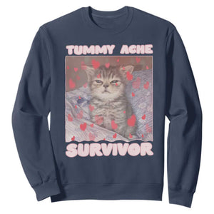 Tummy Ache Survivor Sweatshirt Funny Cute Cat Meme TS14 Navy Print Your Wear