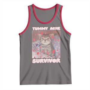 Tummy Ache Survivor Tank Top Funny Cute Cat Meme TS14 Deep Heather Red Print Your Wear