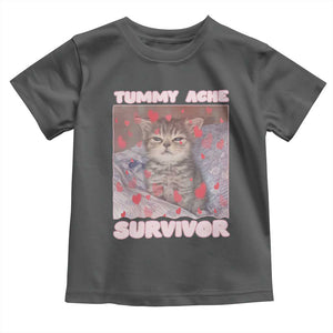 Tummy Ache Survivor Toddler T Shirt Funny Cute Cat Meme TS14 Dark Heather Print Your Wear