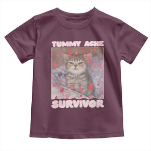 Tummy Ache Survivor Toddler T Shirt Funny Cute Cat Meme TS14 Maroon Print Your Wear