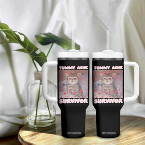 Tummy Ache Survivor Tumbler With Handle Funny Cute Cat Meme TS14 Print Your Wear
