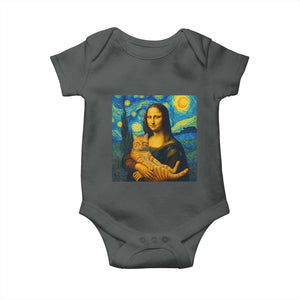 Mona Lisa Cat Starry Night Baby Onesie TS14 Dark Heather Print Your Wear