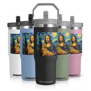 Mona Lisa Cat Starry Night Flip Straw Tumbler TS14 Print Your Wear