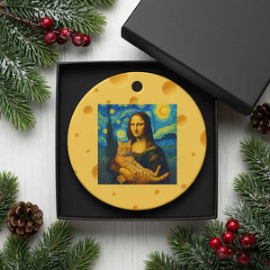 Mona Lisa Cat Starry Night Ceramic Ornament TS14 1pc Yellow Cheese Print Your Wear