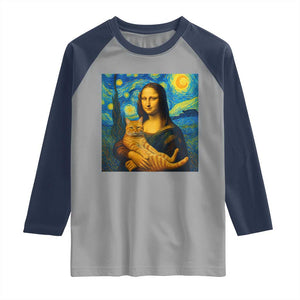 Mona Lisa Cat Starry Night Raglan Shirt TS14 Sport Gray Navy Print Your Wear