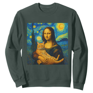 Mona Lisa Cat Starry Night Sweatshirt TS14 Dark Forest Green Print Your Wear