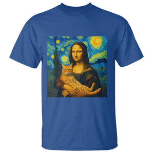 Mona Lisa Cat Starry Night T Shirt TS14 Royal Blue Print Your Wear