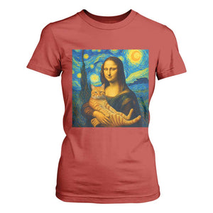 Mona Lisa Cat Starry Night T Shirt For Women - Print Your Wear