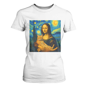 Mona Lisa Cat Starry Night T Shirt For Women - Print Your Wear