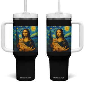 Mona Lisa Cat Starry Night Tumbler With Handle TS14 One Size: 40 oz Black Print Your Wear