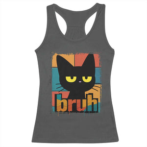 Funny Black Cat Bruh Meme Racerback Tank Top Funny Black Cat TS14 Dark Heather Print Your Wear