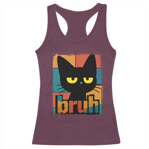Funny Black Cat Bruh Meme Racerback Tank Top Funny Black Cat TS14 Maroon Print Your Wear