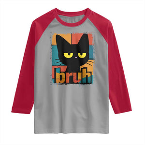 Funny Black Cat Bruh Meme Raglan Shirt Funny Black Cat TS14 Sport Gray Red Print Your Wear