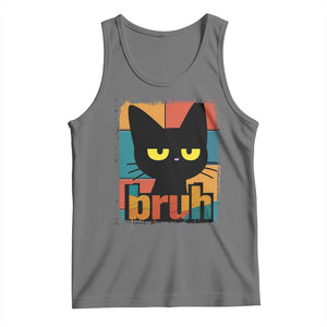 Funny Black Cat Bruh Meme Tank Top Funny Black Cat TS14 Black Heather Print Your Wear