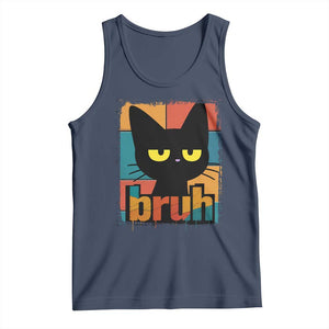 Funny Black Cat Bruh Meme Tank Top Funny Black Cat TS14 Navy Print Your Wear