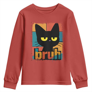 Funny Black Cat Bruh Meme Youth Sweatshirt Funny Black Cat TS14 Red Print Your Wear
