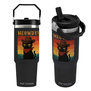 Meowdy Cowboy Cat Flip Straw Tumbler Cute Black Kitten Country Western TS14 One Size: 30 oz Black Print Your Wear