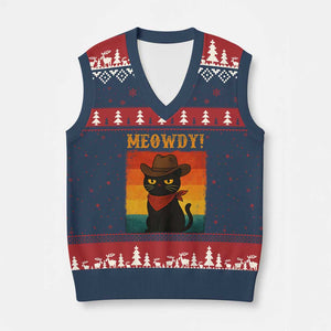 Meowdy Cowboy Cat V-Neck Knit Sweater Vest Cute Black Kitten Country Western TS14 Navy Red Print Your Wear