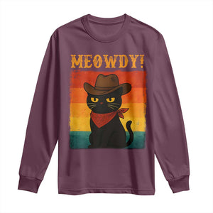 Meowdy Cowboy Cat Long Sleeve Shirt Cute Black Kitten Country Western TS14 Maroon Print Your Wear
