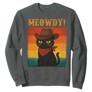 Meowdy Cowboy Cat Sweatshirt Cute Black Kitten Country Western TS14 Dark Heather Print Your Wear