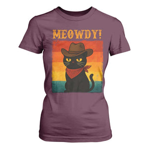 Meowdy Cowboy Cat T Shirt For Women Cute Black Kitten Country Western TS14 Maroon Print Your Wear