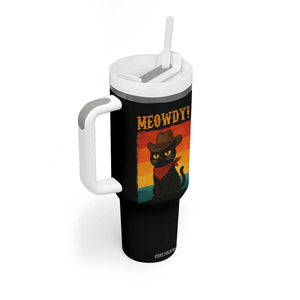 Meowdy Cowboy Cat Tumbler With Handle Cute Black Kitten Country Western TS14 Print Your Wear