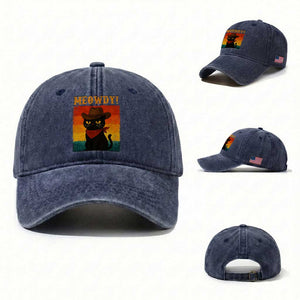 Meowdy Cowboy Cat Washed Cotton Baseball Cap Cute Black Kitten Country Western TS14 Washed Cap Universal Fit Navy Print Your Wear
