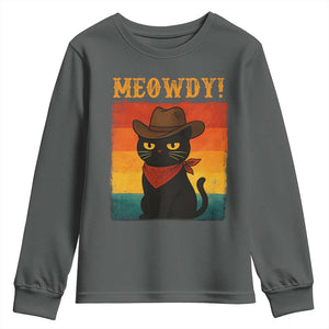 Meowdy Cowboy Cat Youth Sweatshirt Cute Black Kitten Country Western TS14 Dark Heather Print Your Wear