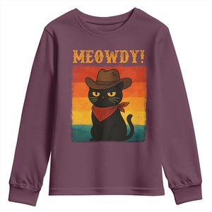 Meowdy Cowboy Cat Youth Sweatshirt Cute Black Kitten Country Western TS14 Maroon Print Your Wear