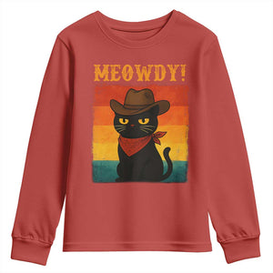 Meowdy Cowboy Cat Youth Sweatshirt Cute Black Kitten Country Western TS14 Red Print Your Wear